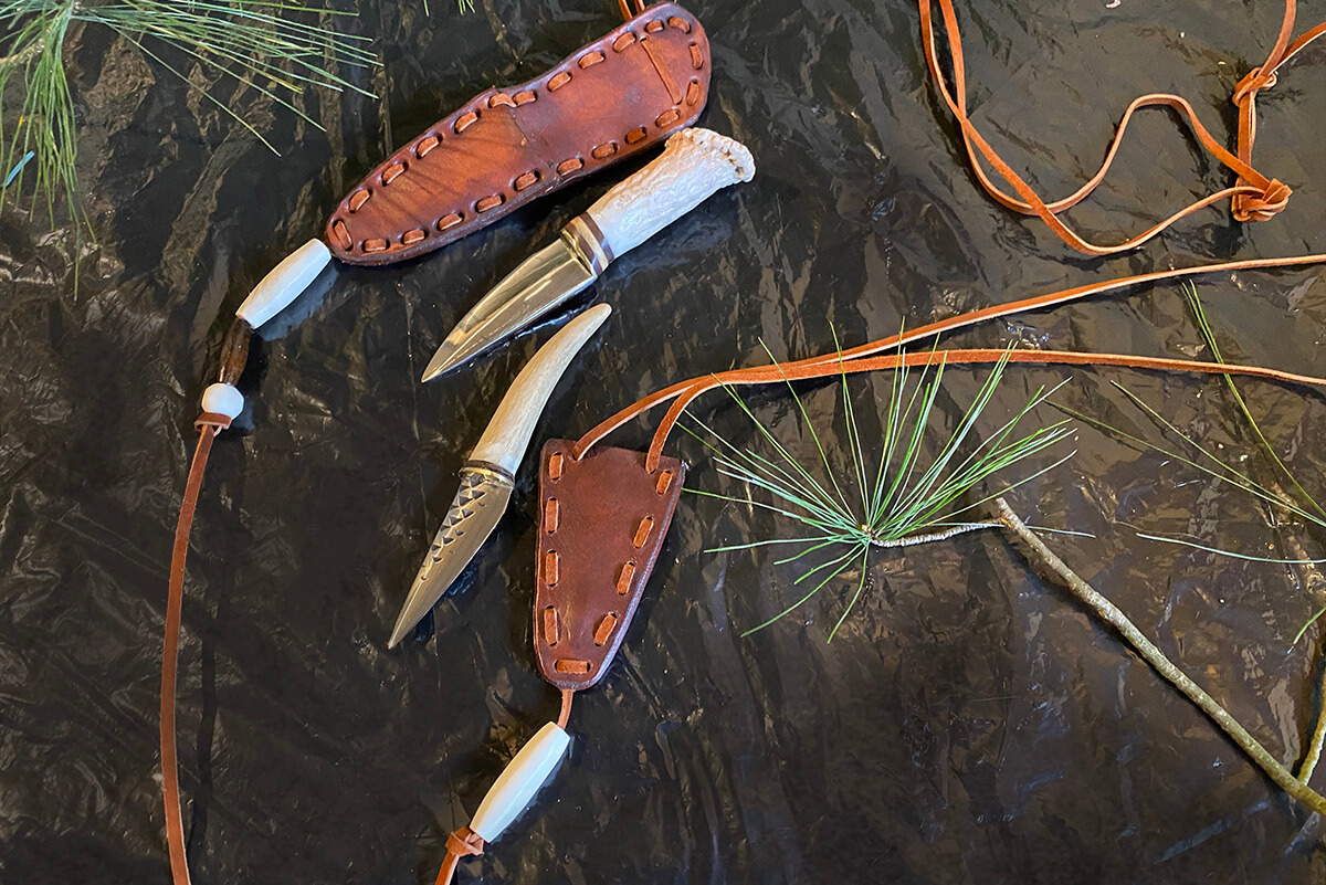 Grouping - Two Antler Handled Necklace Knives